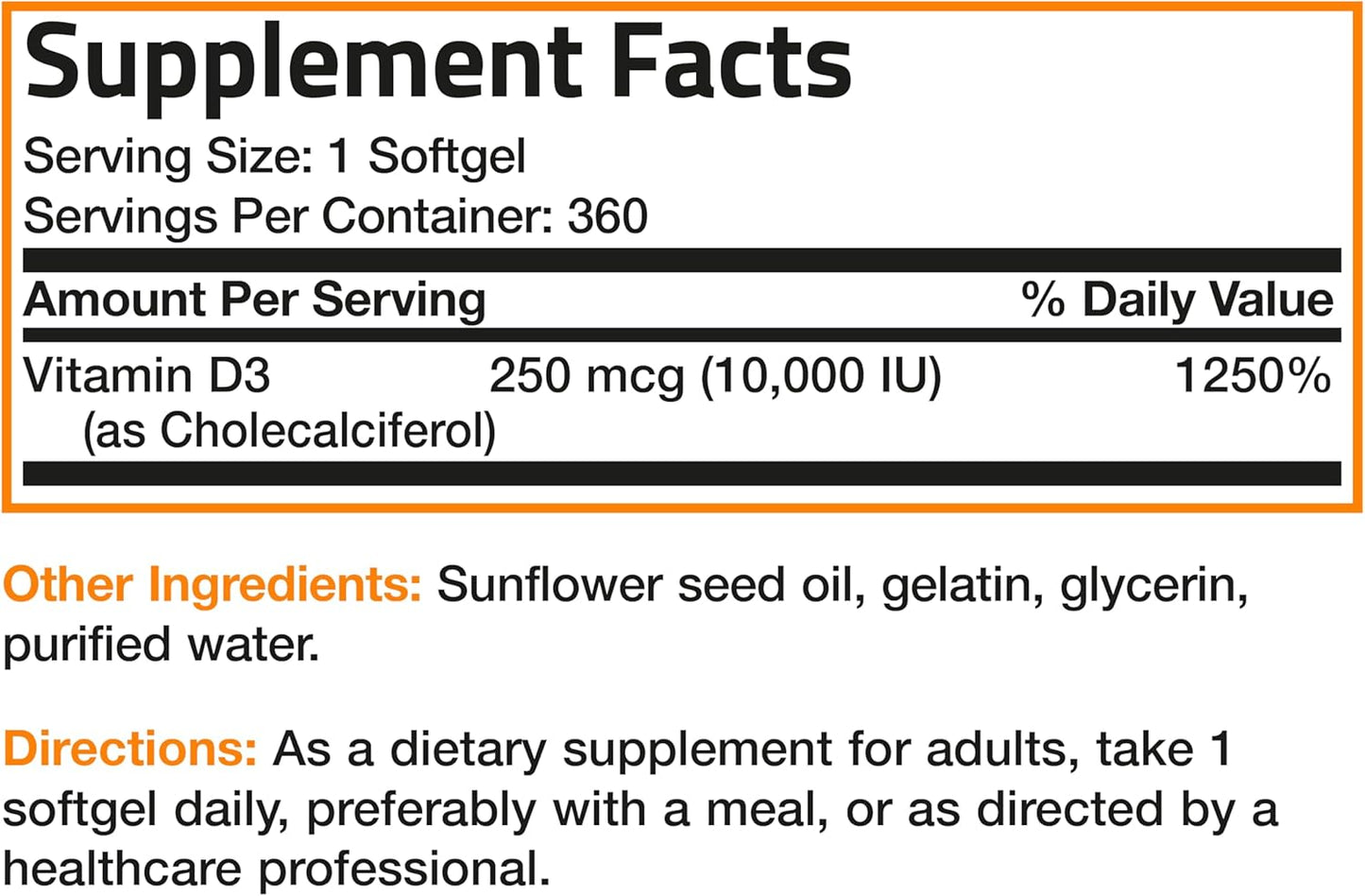 Bronson Vitamin D3 10,000 IU (250 Mcg) High - Supports Healthy Immune System, Strong Bones, Muscles & Teeth - Non GMO, 360 Softgels (1 Year Supply)