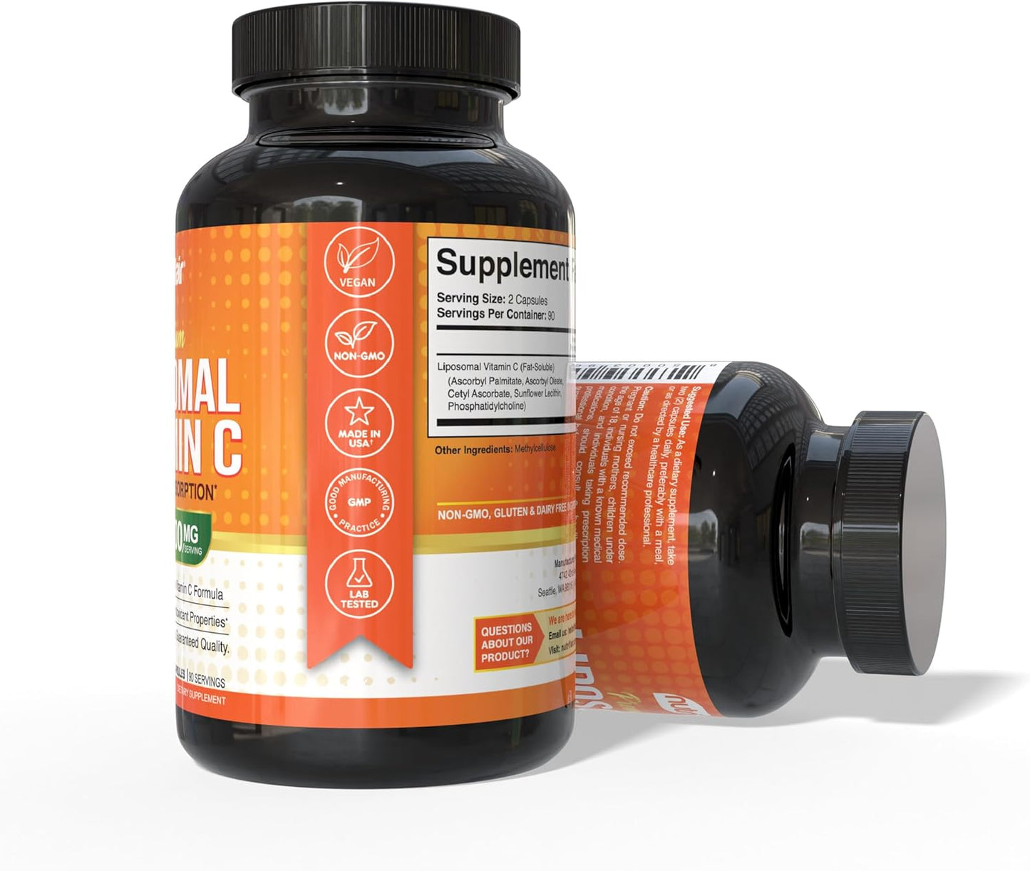 Nutriflair Liposomal Vitamin C 1700Mg, 180 Capsules - High Absorption, Fat Soluble VIT C, Higher Bioavailability Immune System Support & Collagen Booster, Non-Gmo, Vegan Pills