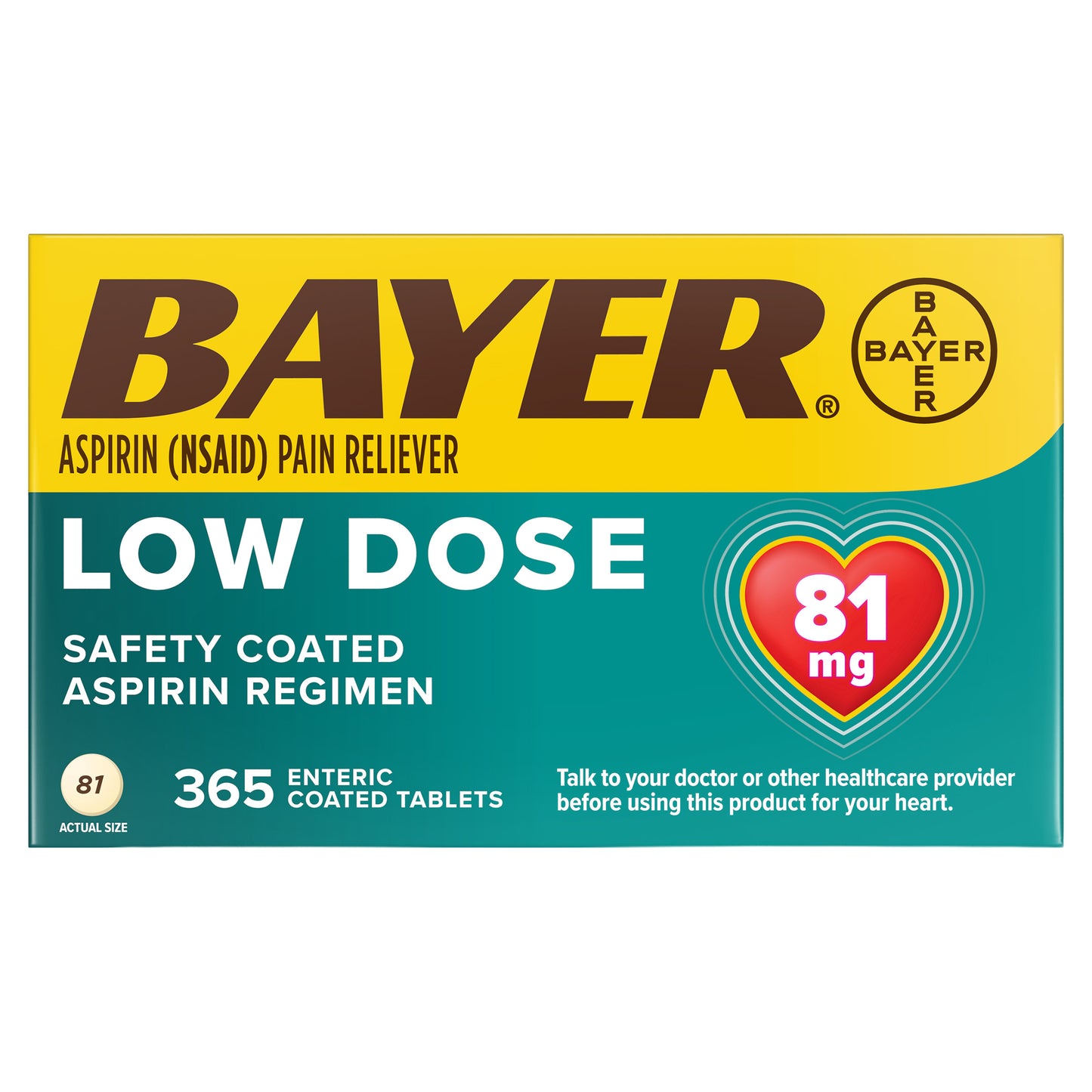 Bayer Aspirin Regimen Low Dose 81 Mg., 365 Enteric Coated Tablets