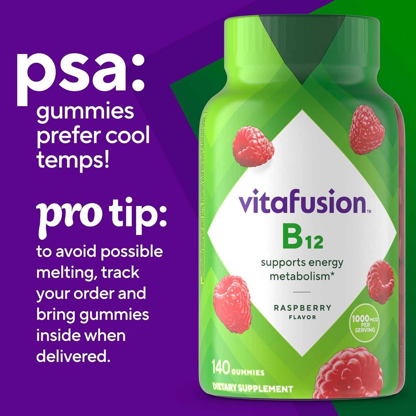 Vitafusion Vitamin B12 Gummy Vitamins for Energy Metabolism Support, Raspberry Flavored, America’S Number 1 Gummy Vitamin , 70 Day Supply, 140 Count