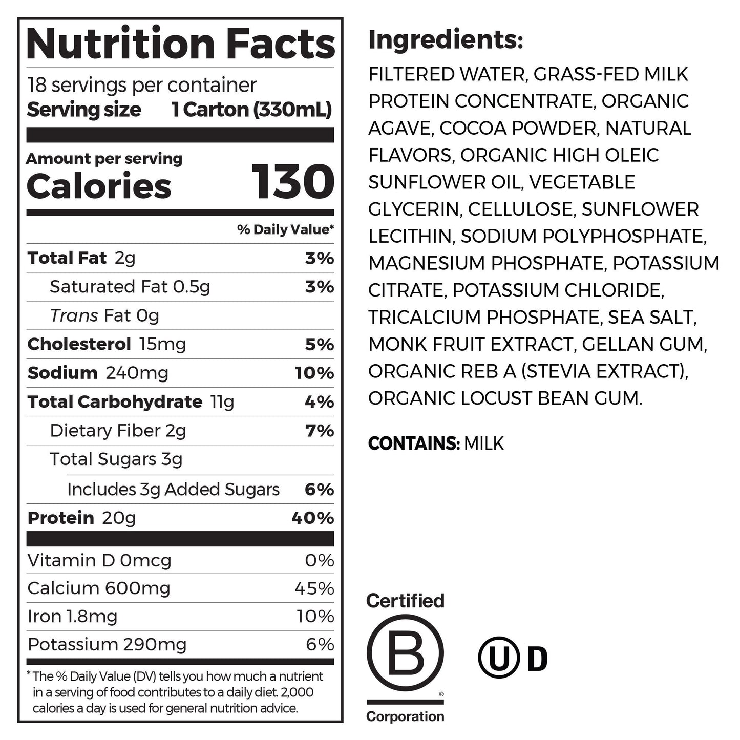 Orgain Clean Grass Fed Protein Shake, Creamy Chocolate Fudge, 11 Fl Oz, 18-Pack