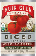Muir Glen Organic Diced Fire Roasted Canned Tomatoes, with Medium Green Chilies, 14.5 Oz.