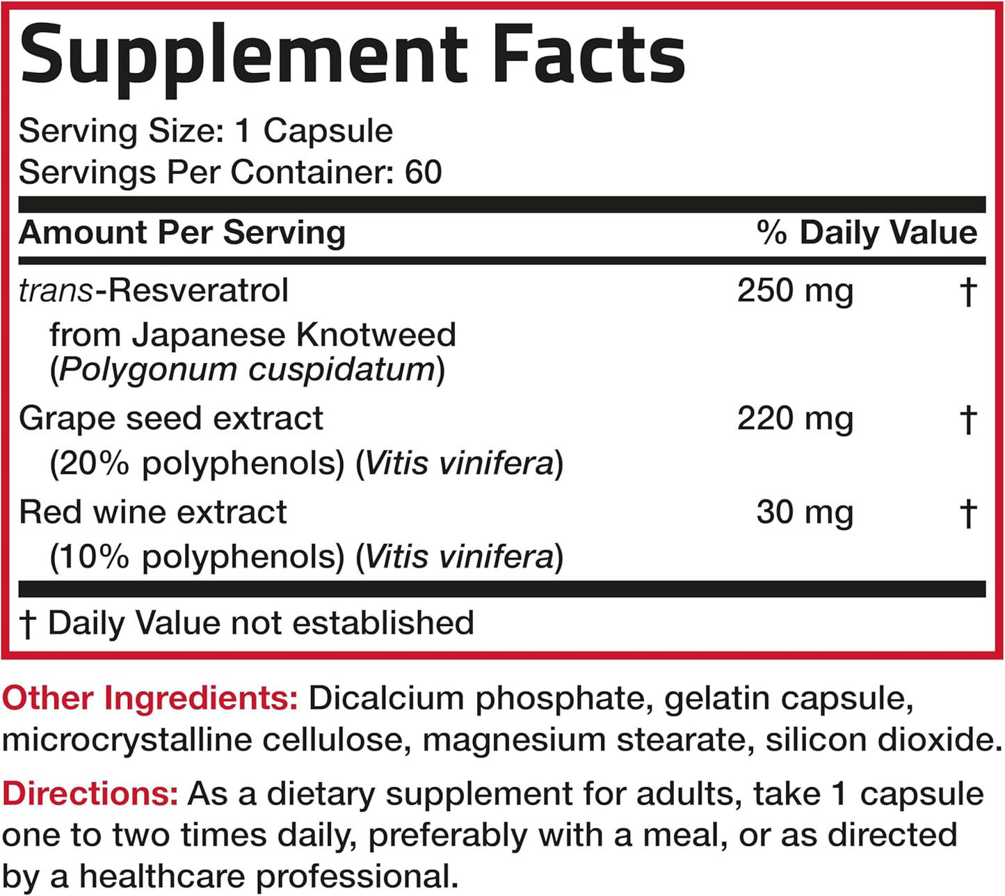 Bronson Resveratrol 500 Complex Standardized Trans-Resveratrol + Grape Seed & Red Wine Extract, 60 Capsules