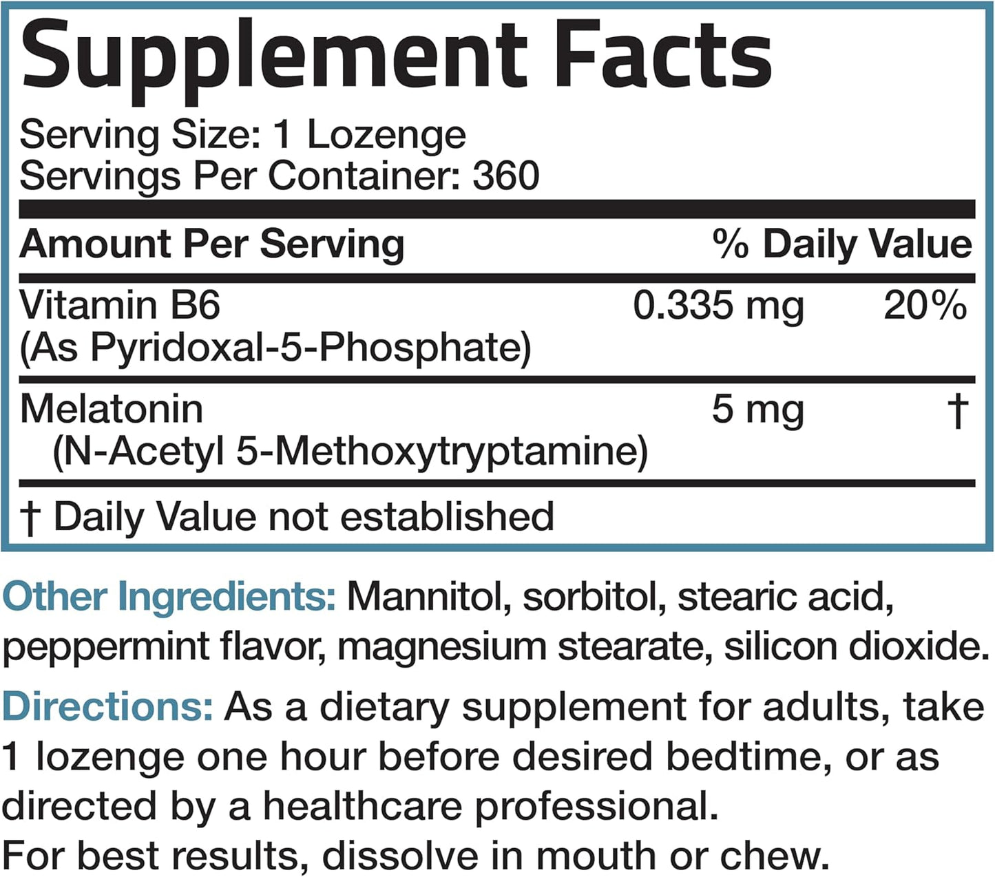 Bronson Melatonin 5Mg Fast Dissolve Peppermint Tablets with Vitamin B6 - Promotes Relaxation, 360 Vegetarian Chewable Lozenges
