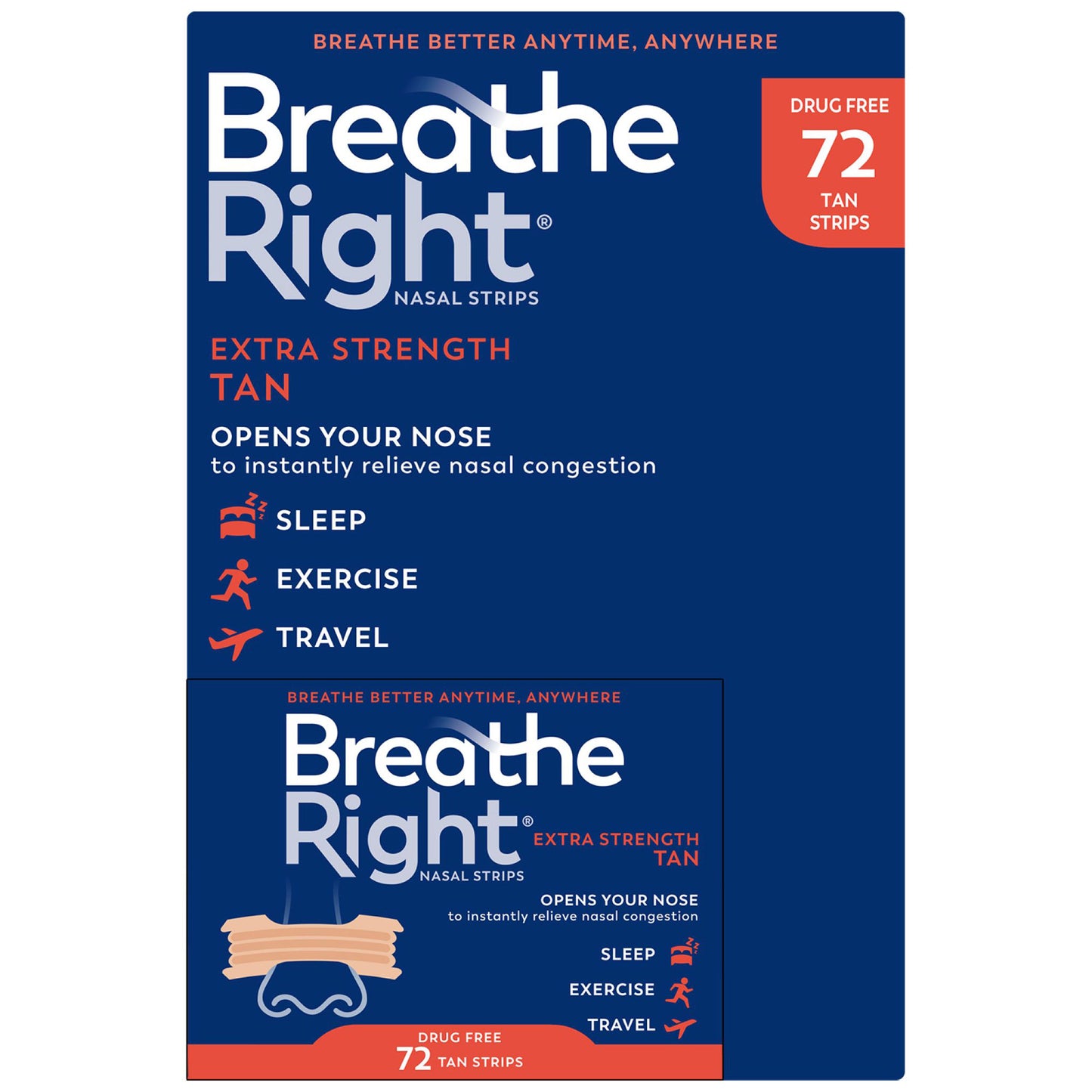 Breathe Right Extra Strength Nasal Strips, 72 Strips