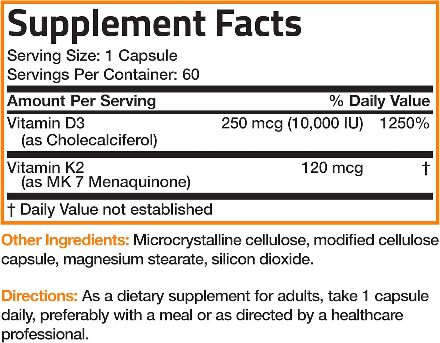 Bronson Vitamin K2 (MK7) with D3 Extra Strength Supplement Bone Health Non-Gmo Formula 10,000 IU & 120 Mcg MK-7 Easy to Swallow D K, 60 Capsules