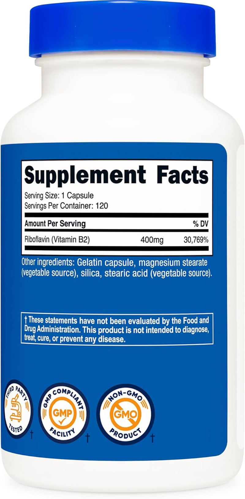 Vitamin B2 (Riboflavin) 400Mg, 120 Capsules - Gluten Free, Non-Gmo