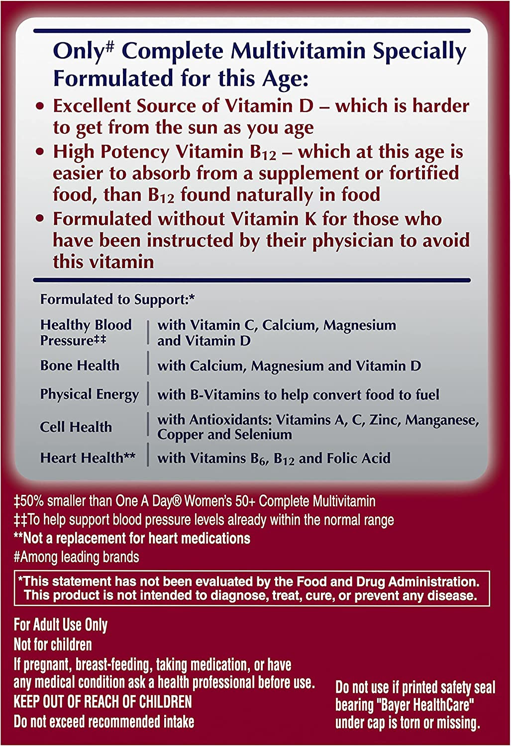 One a Day Proactive 65+, Mens & Womens Multivitamin, Supplement with Vitamin A, C, D, and Zinc to Support Bone Health & Cell Health, Calcium, Folic Acid, Tablet 150 Count