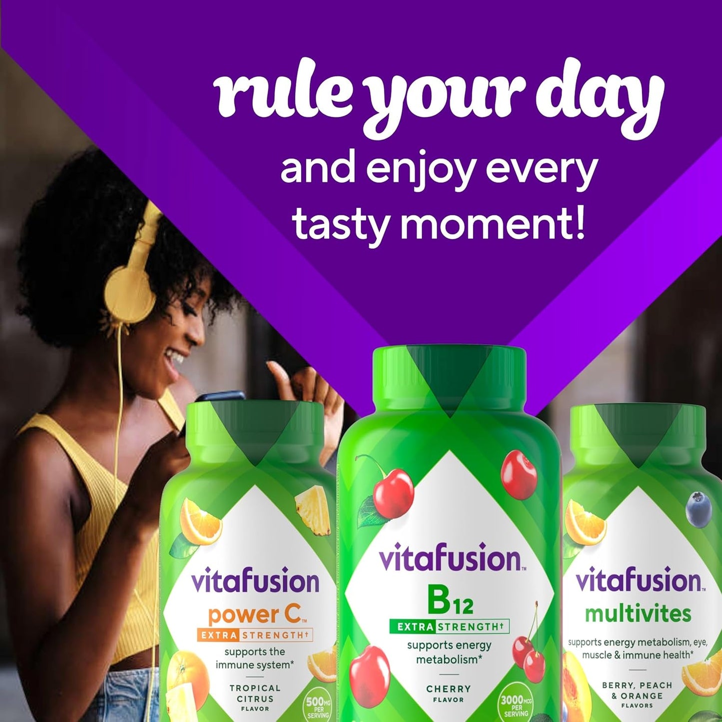 Vitafusion Extra Strength Vitamin B12 Gummies, Supports Energy Metabolism and Nervous System Health Support, Gummy Vitamin Supplement for Women and Men, Cherry Flavor, 45 Day Supply, 90 Count