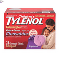 Tylenol Childrens Pain plus Fever Chewable Tablets, Grape, 24 Ea