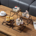 Burnt Wood & Black Metal Food Display Stands, Set of 4 Made in USA