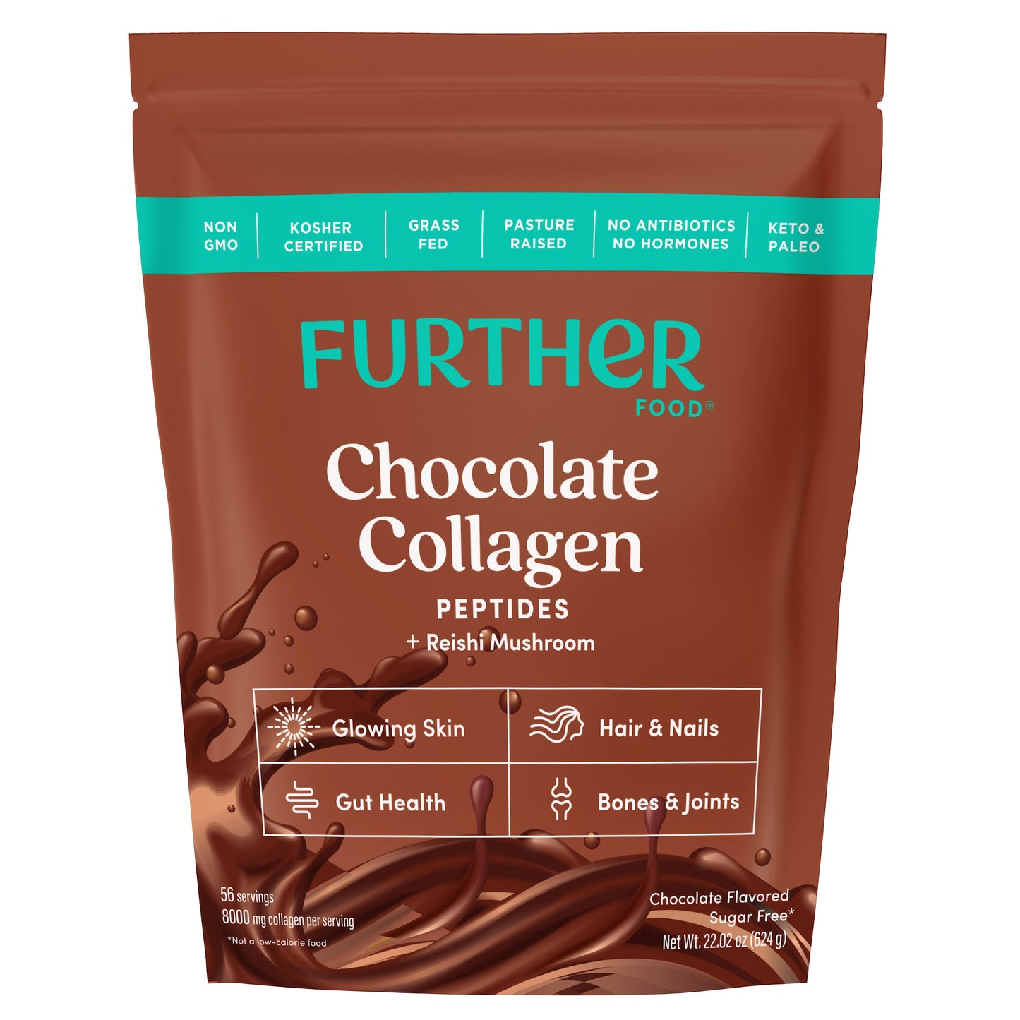 Further Food Grass-Fed Collagen Peptides Powder plus Mushroom, Chocolate, 56 Servings
