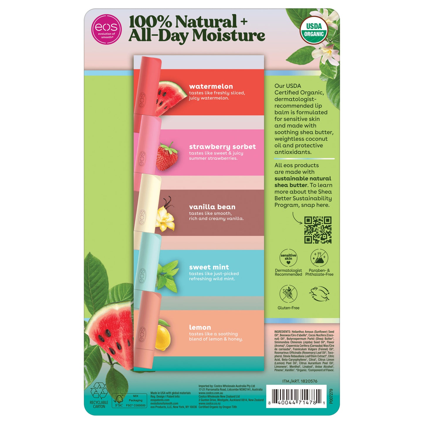 Eos Natural USDA Organic Lip Balm, 9 Sticks