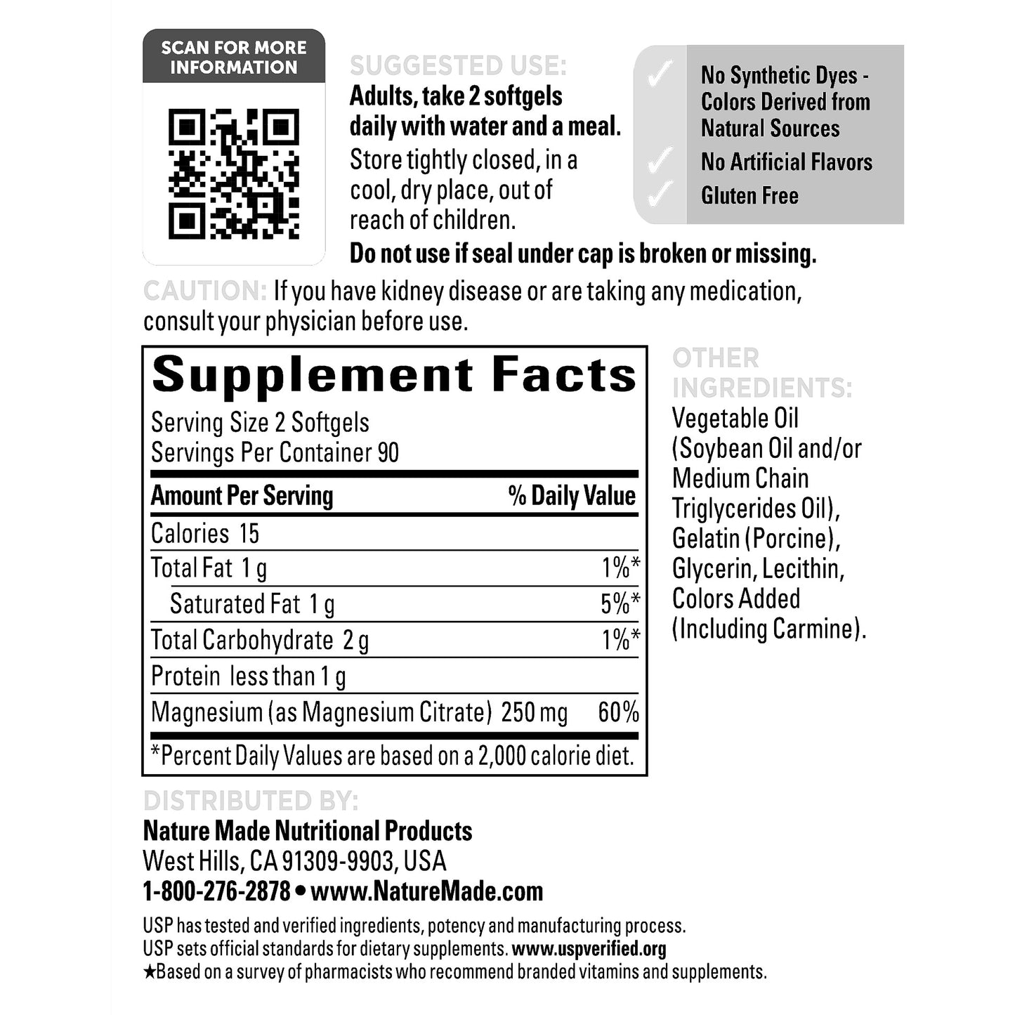 Nature Made Magnesium Citrate 250 Mg., 180 Softgels