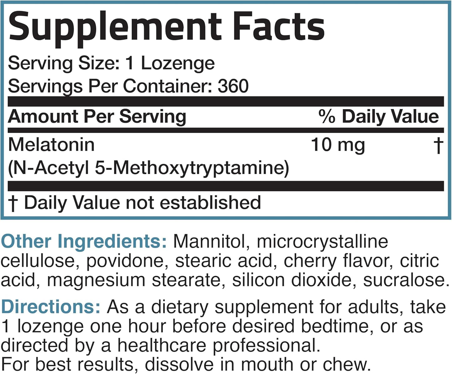 Bronson Melatonin 10Mg Fast Dissolve Cherry Flavored Tablets Vegetarian Chewable Lozenges, 360 Count