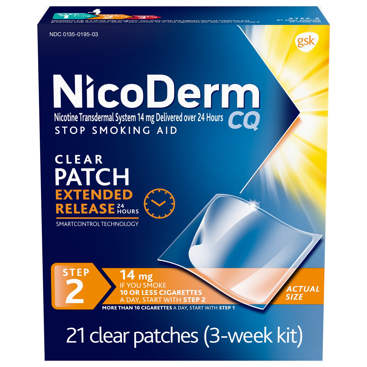 Nicoderm CQ Quit Smoking Aid Patch, 21Mg. or 14Mg., 21 Clear Patches