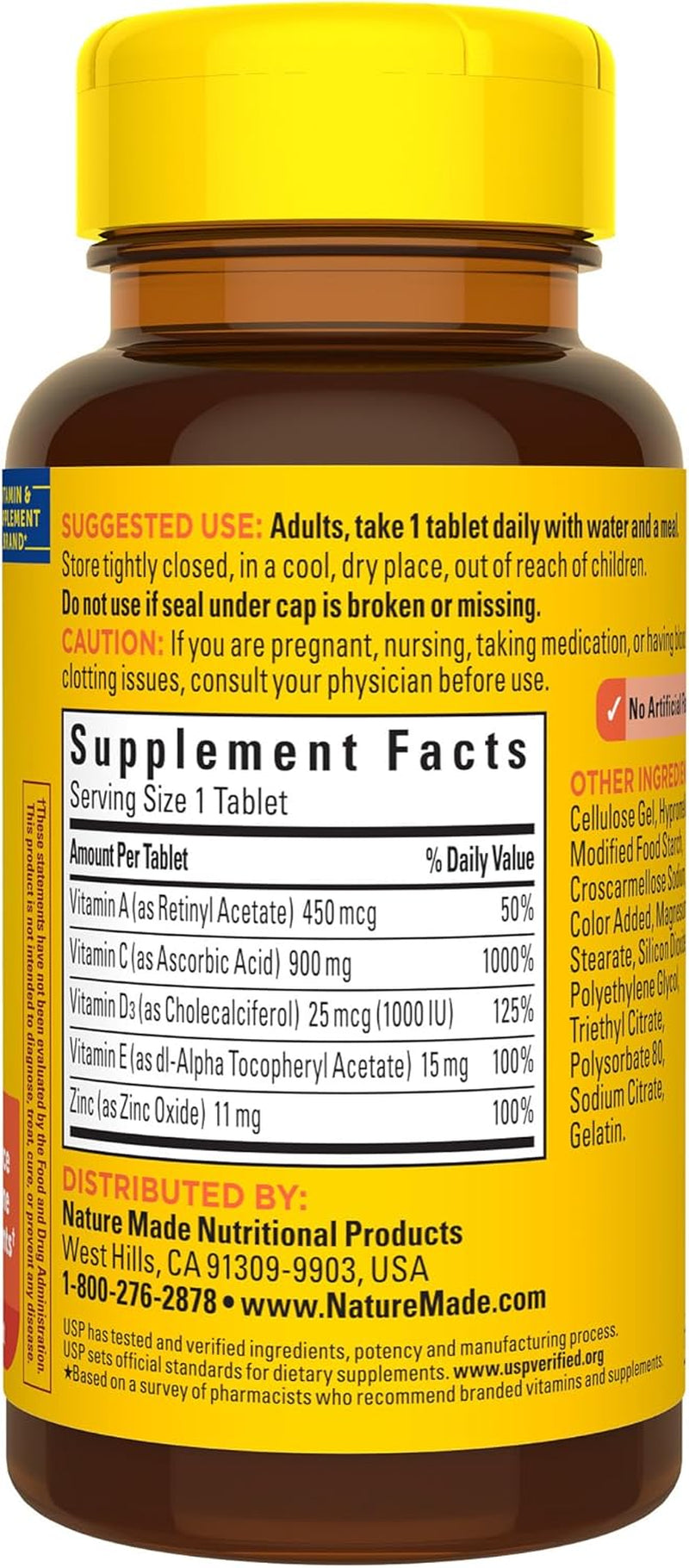 Nature Made Super C, Vitamin C and Zinc with Vitamin D3, Dietary Supplement for Immune Support, 60 Tablets, 60 Day Supply