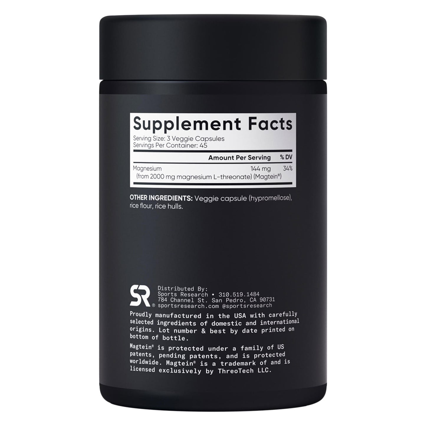 Sports Research Magtein Magnesium L-Threonate, 2000 Mg, 135 Veggie Capsules