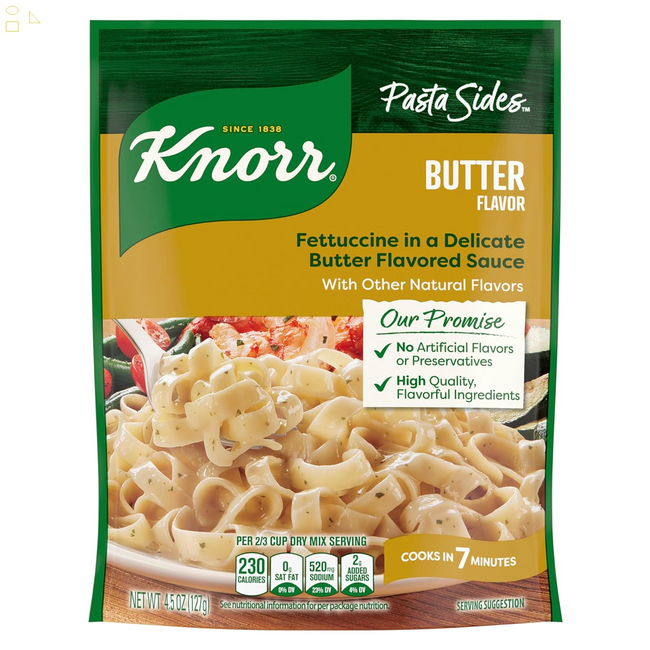 Knorr Pasta Sides Butter Fettuccine for Delicious Quick Pasta Side Dishes No Artificial Flavors, No Preservatives, No Added MSG 4.5 Oz