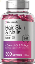 Hair Skin and Nails Vitamins | 300 Softgels | with Biotin and Collagen | Infused with Argan Oil and Coconut Oil | Non-Gmo, Gluten Free Supplement
