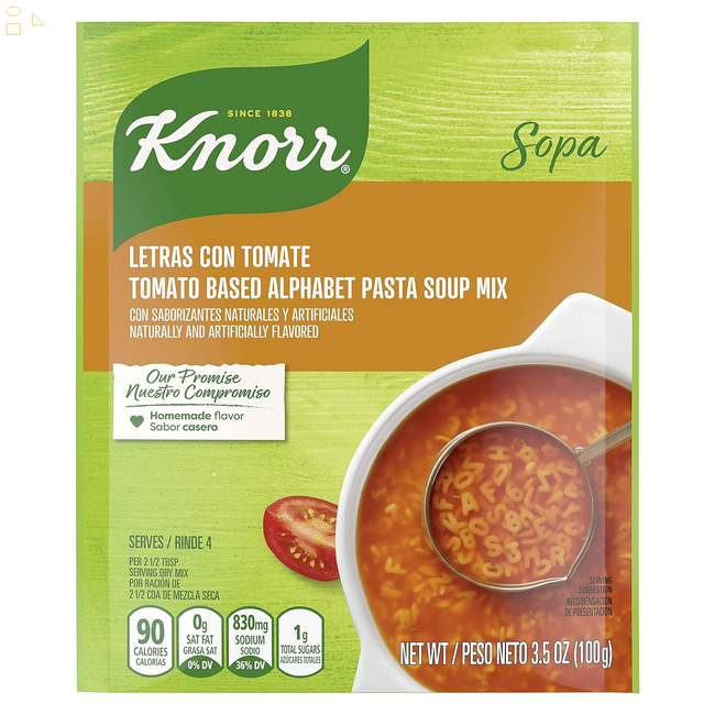 Knorr Alphabet Pasta Sopa/Pasta Soup Mix Tomato Based  3.5 Oz | Fun For The Family | Letras Con Tomate