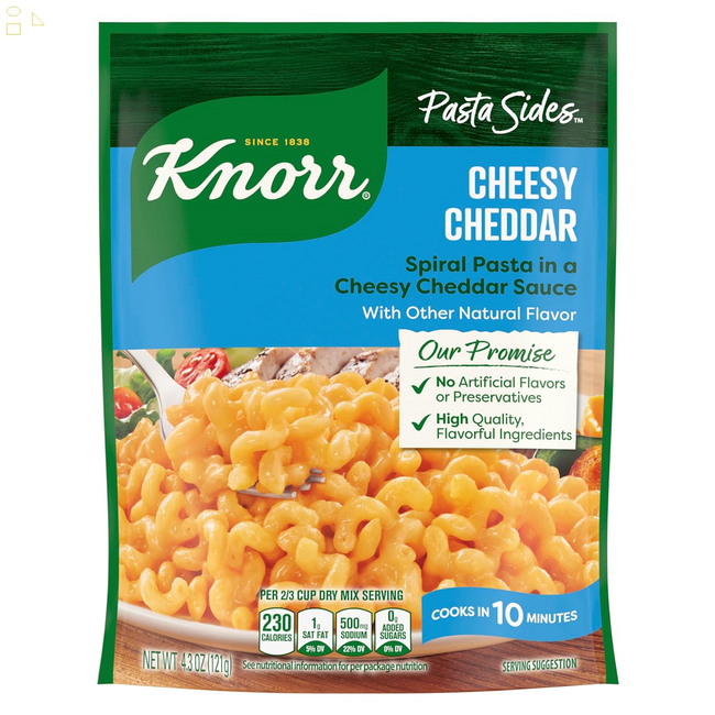 Knorr Pasta Sides Cheesy Cheddar Rotini for Delicious Quick Pasta Side Dishes No Artificial Flavors, No Preservatives, No Added MSG 4.3 Oz