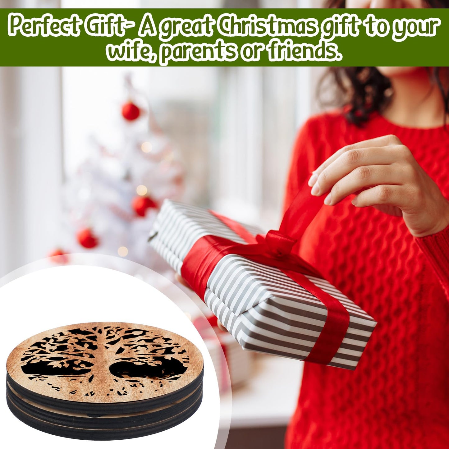 3 Pcs Life Tree Wooden Trivets Round Plates Pots Holder, Heat Resistant 8 Inch