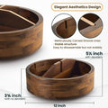 12" Acacia Wood Lazy Susan Organizer with 4 Dividers - Kitchen Storage Food