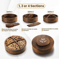 12" Acacia Wood Lazy Susan Organizer with 4 Dividers - Kitchen Storage Food