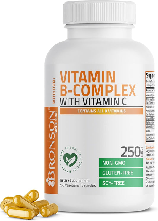 Bronson Vitamin B Complex with Vitamin C - Immune Health, Energy Support & Nervous System Support - Non-Gmo, 250 Vegetarian Capsules