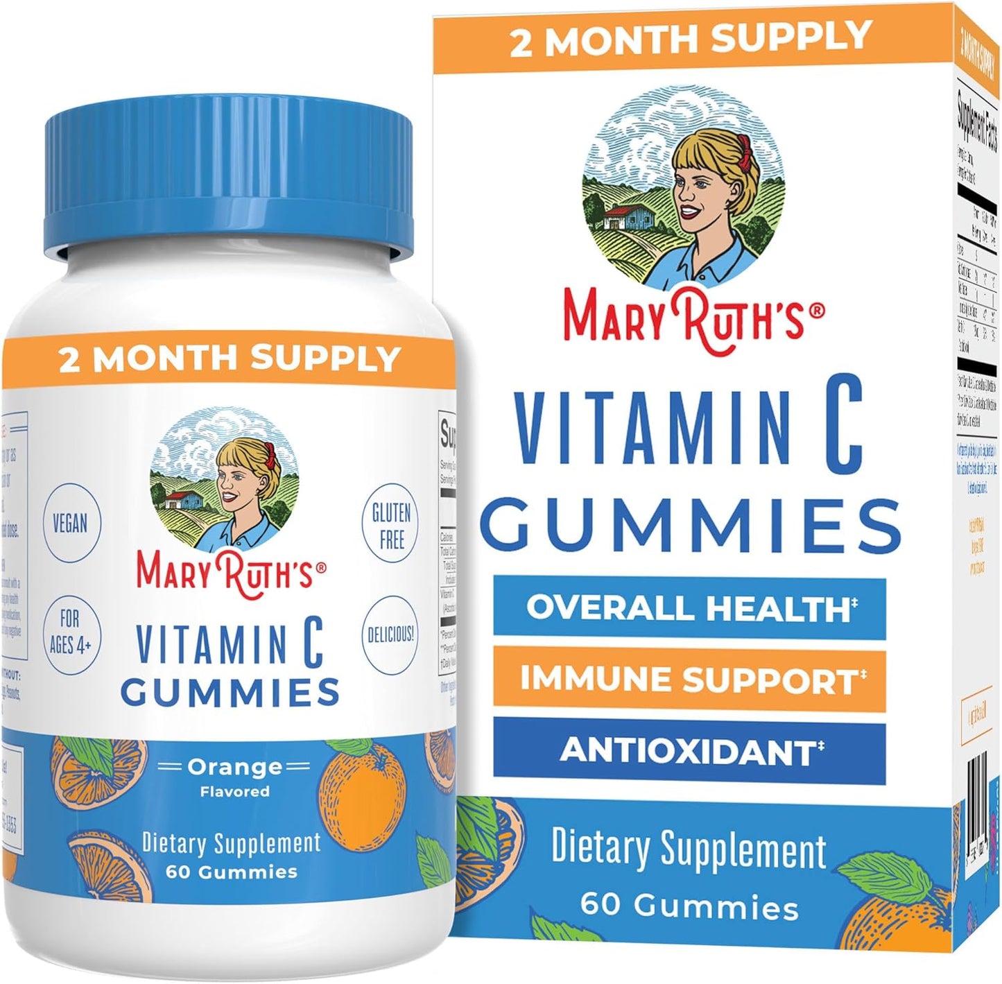 Maryruth Organics Vegan Vitamin C Gummies | 2 Month Supply | Immune Support Supplement for Adults & Kids | Chewable Vitamin C Gummy Vitamins | Non-Gmo | Pectin Based | 60 Count