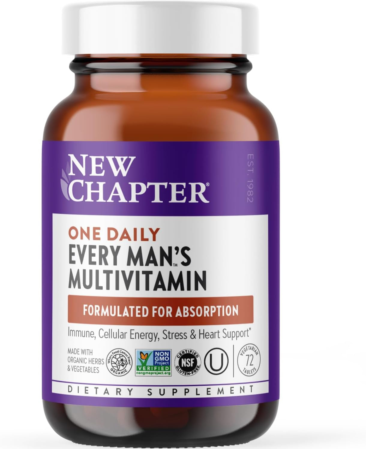 New Chapter Men’S Multivitamin, B6, Extra B12, D3, Vitamin C & Zinc, Immune, Heart, Cellular Energy, and Brain Health, Gentle on the Stomach, One Daily, Non-Gmo, Gluten-Free, 18+, 72 Tablets
