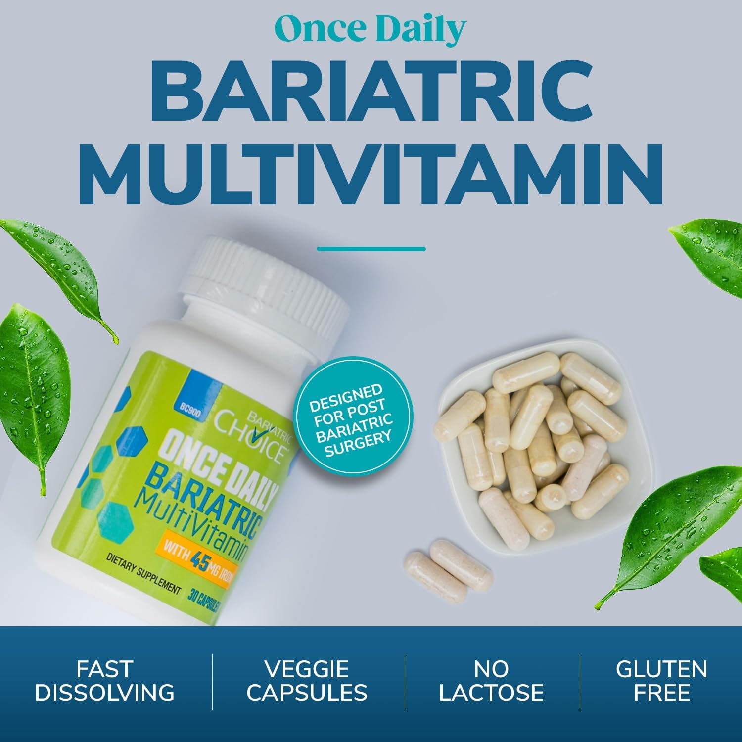 Bariatric Choice Once-Daily Bariatric Multivitamin with 45 Mg of Iron | Easy to Swallow Capsule | Vitamin for Bariatric Surgery Patients | 90 Count (3-Month Supply)