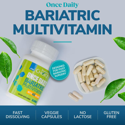Bariatric Choice Once-Daily Bariatric Multivitamin with 45 Mg of Iron | Easy to Swallow Capsule | Vitamin for Bariatric Surgery Patients | 90 Count (3-Month Supply)