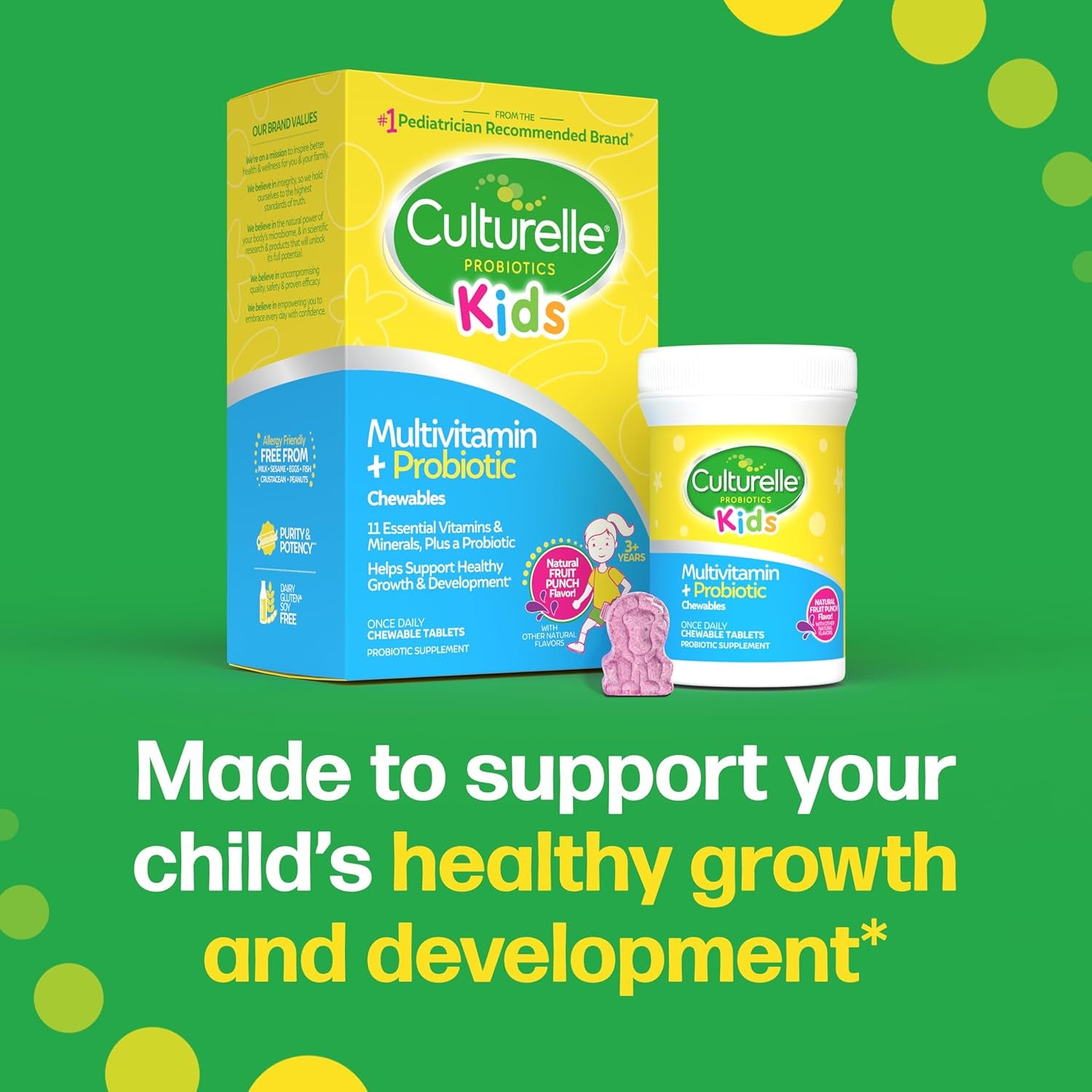 Culturelle Kids Complete Chewable Multivitamin + Probiotic for Kids, Ages 3+, 50 Count, Digestive Health, Oral Health & Immune Support - with 11 Vitamins & Minerals, Including Vitamin C, D3 & Zinc