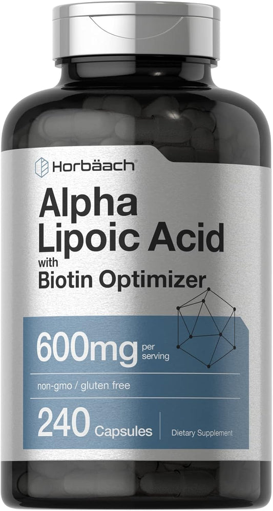 Horbäach Alpha Lipoic Acid 600Mg | 240 Capsules | High  | ALA with Biotin Optimizer | Non-Gmo and Gluten Free Supplement