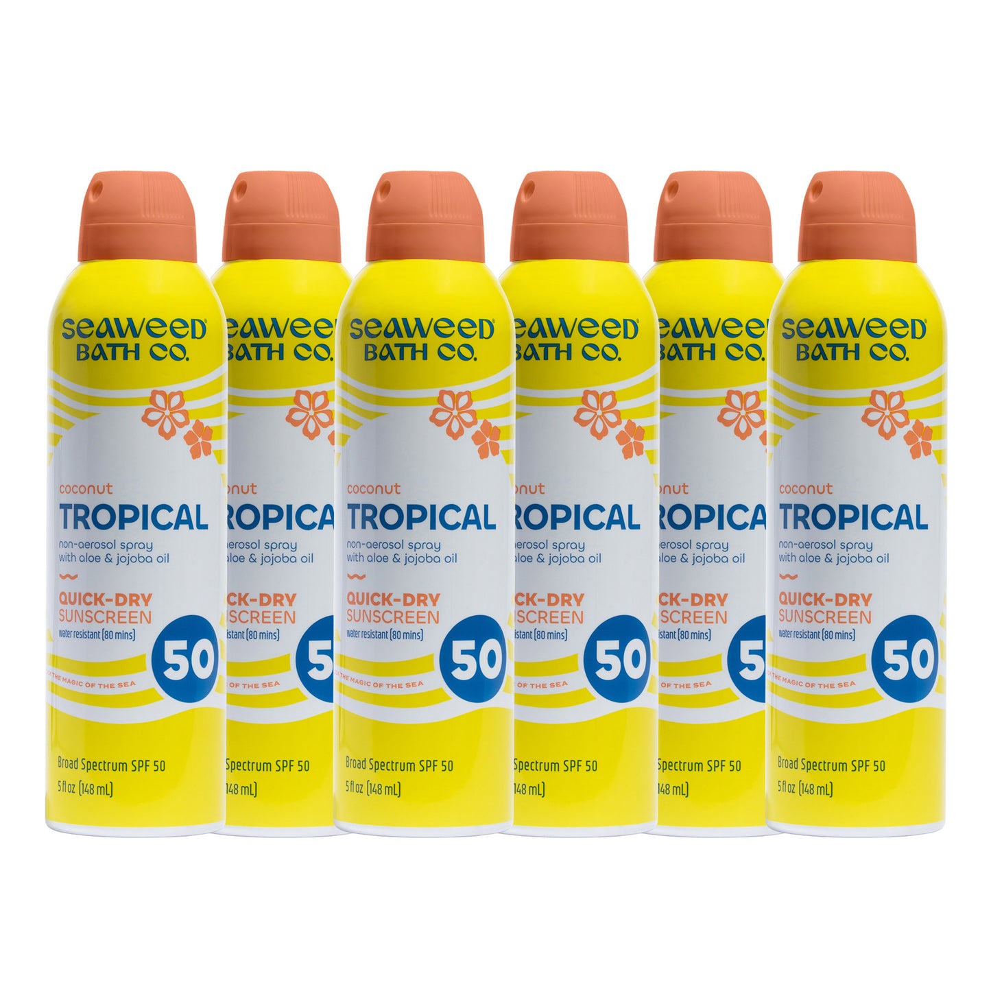 Seaweed Bath Co. Tropical Quick-Dry Sunscreen Spray SPF 50, 5 Oz, 6-Pack