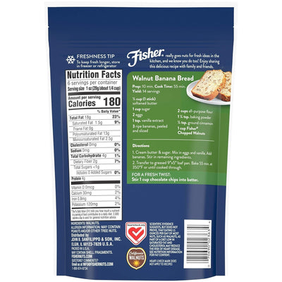 Fisher Chef'S Naturals Chopped Walnuts, 6 Ounces, California Grown Walnuts, Unsalted, Naturally Gluten Free, No Preservatives, Non-Gmo