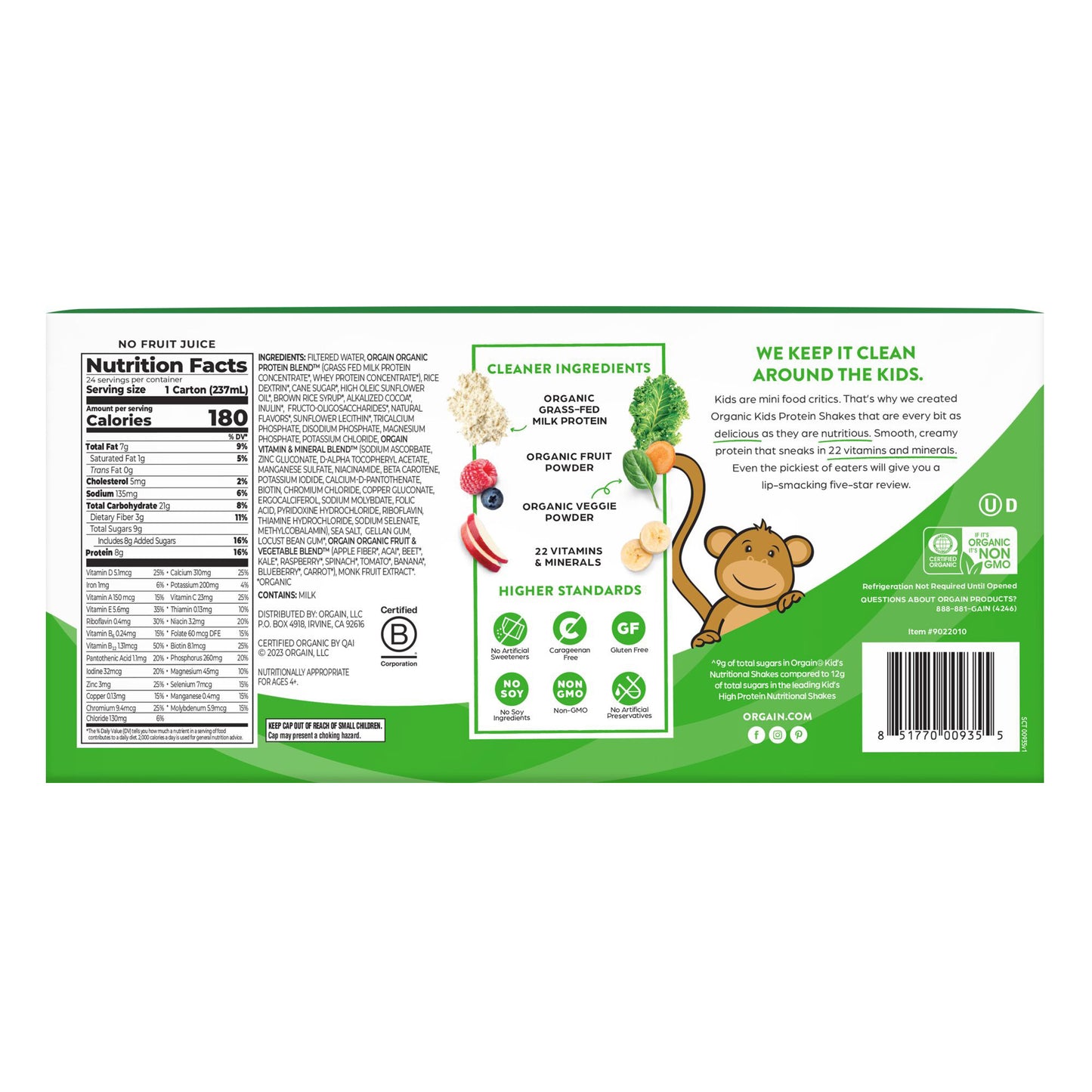 Orgain USDA Organic Kids Nutritional Protein Shake, Chocolate, 8 Fl Oz, 24-Pack
