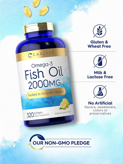 Carlyle Fish Oil Omega 3 Supplements | 2000Mg | 320 Softgels | EPA & DHA | 600Mg Total Omega-3 | Non-Gmo, Gluten Free Pills