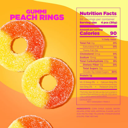 Albanese Candy, Gummi Peach Rings, 4.5-Pound Case of 12