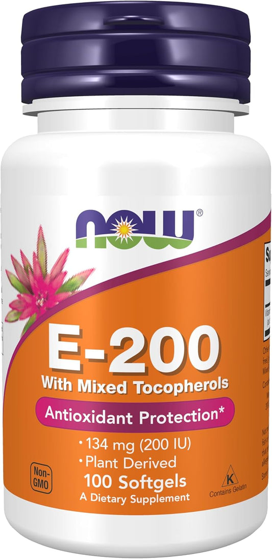 NOW Foods Supplements, Vitamin E-200 IU Mixed Tocopherols, Antioxidant Protection*, 100 Softgels
