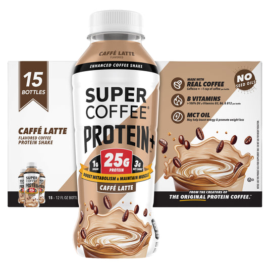 Super Coffee Protein+ 25G Shakes, Caffe Latte, 12 Fl Oz, 15-Pack