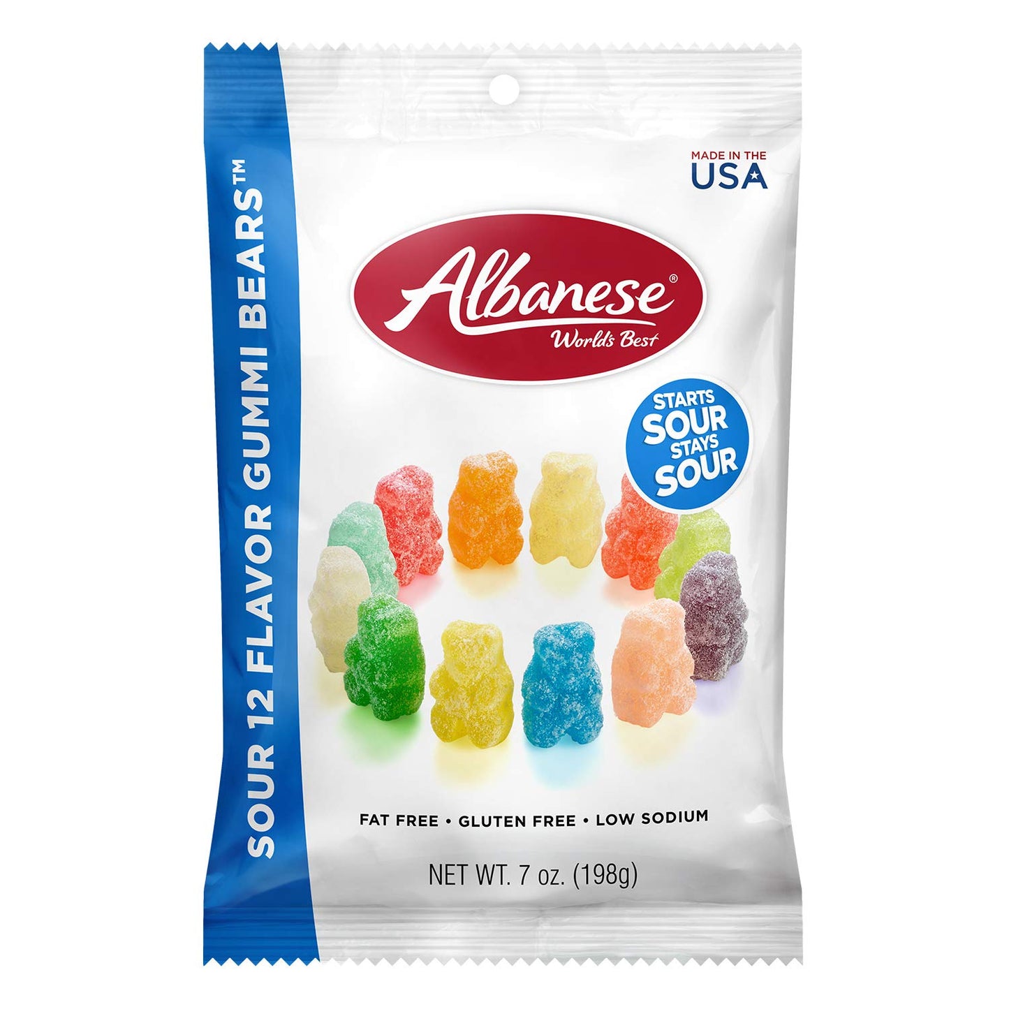 Albanese World'S Best Sour 12 Flavor Gummi Bears, 7Oz Case of 48