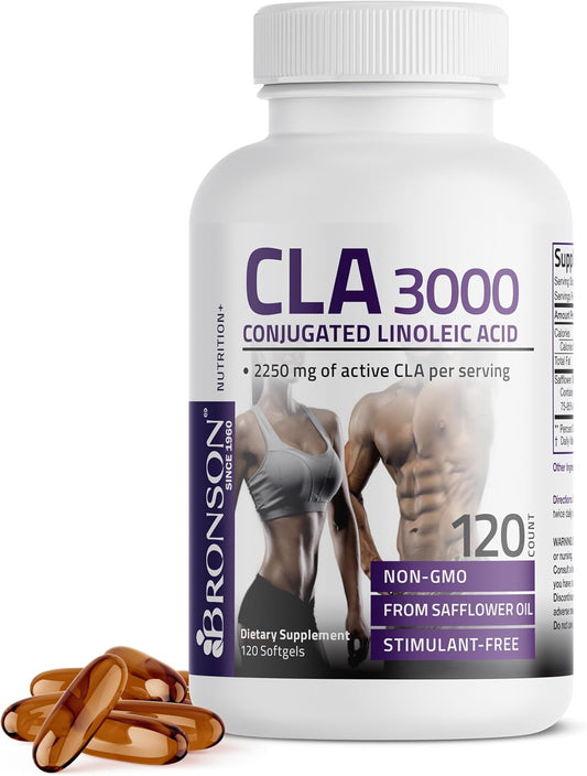 Bronson CLA 3000 Extra High  Supports Healthy Weight Management Lean Muscle Mass Non-Stimulating Conjugated Linoleic Acid 120 Softgels