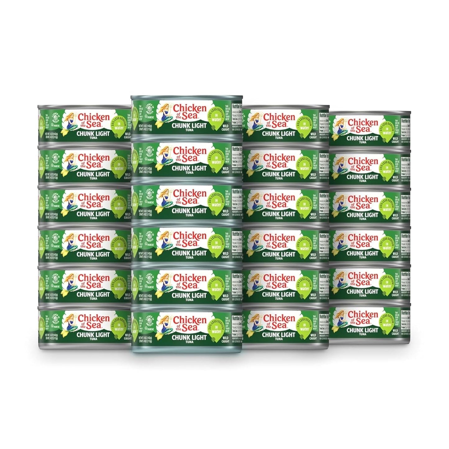 Chicken of the Sea Wild Caught Chunk Light Tuna, 25% Less sodium 5 Oz Case of 24
