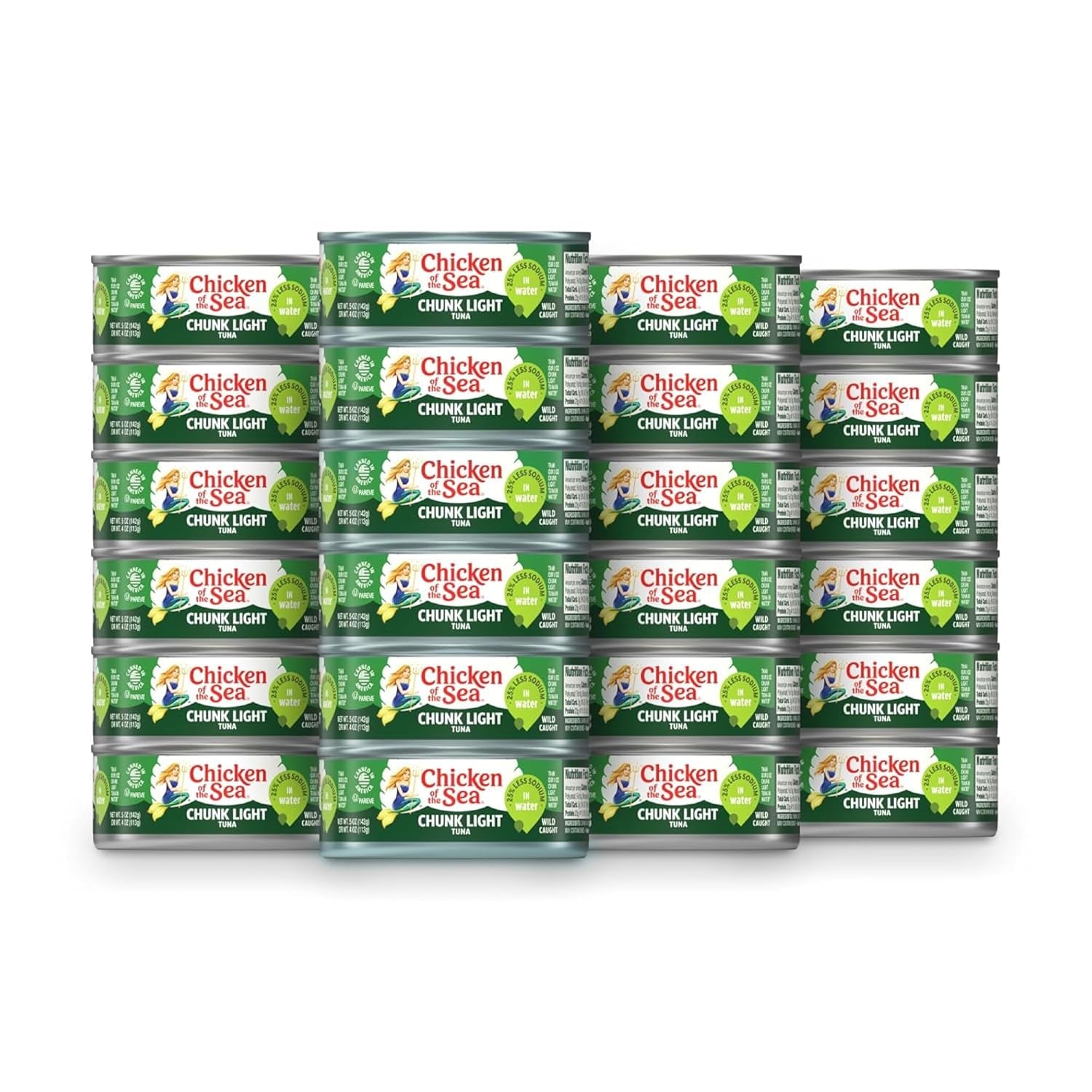 Chicken of the Sea Wild Caught Chunk Light Tuna, 25% Less sodium 5 Oz Case of 24