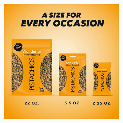 Wonderful Pistachios No Shells, Honey Roasted Nuts, 5.5 Ounce Resealable Bag, Protein Snack, On-The Go Snack