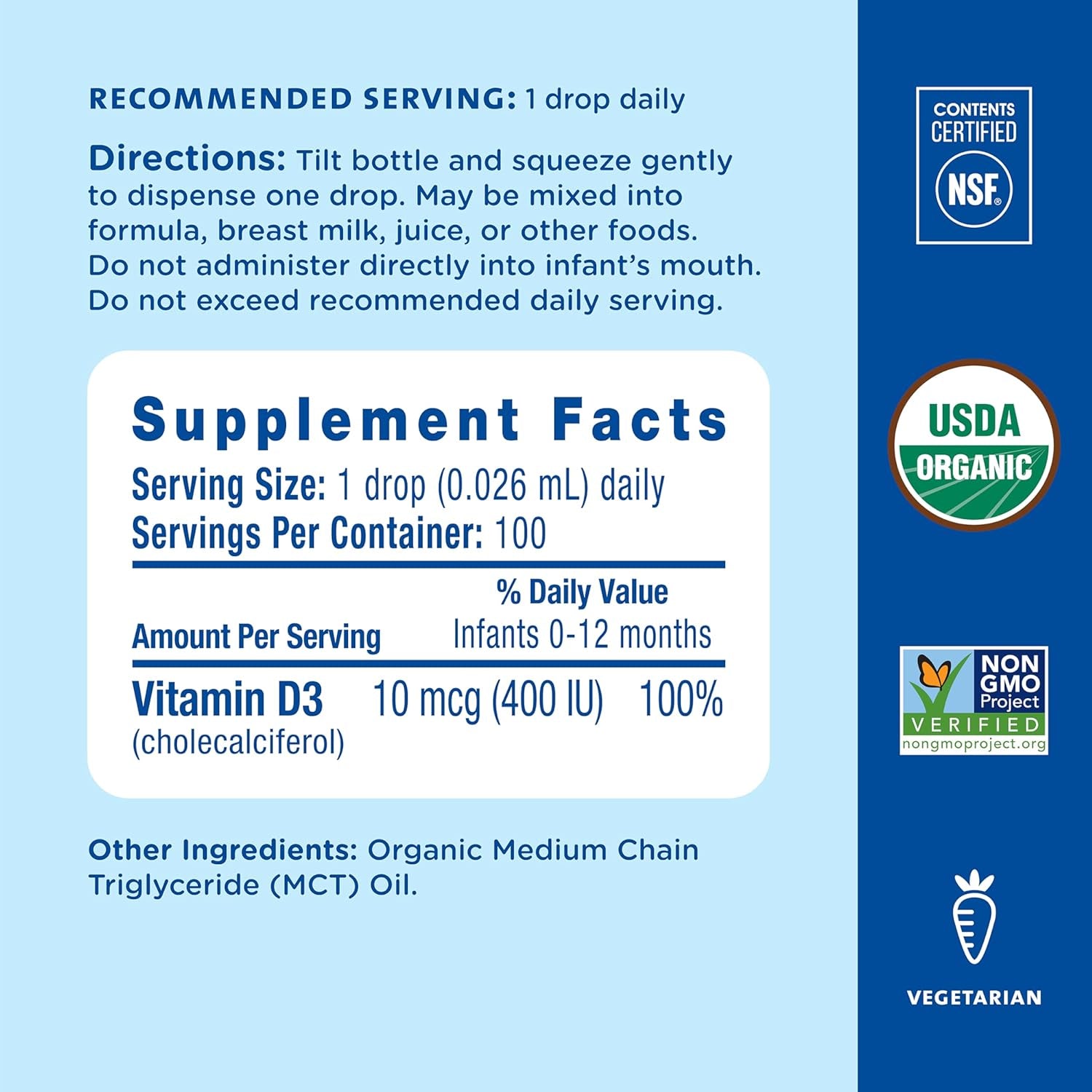 Mommy’S Bliss Organic Vitamin D Drops - Infants and Newborns - Supports Growth and Bone Development - Easy Use Vitamin D3 Supplement for Babies - 400 IU per Drop - 100 Daily Servings