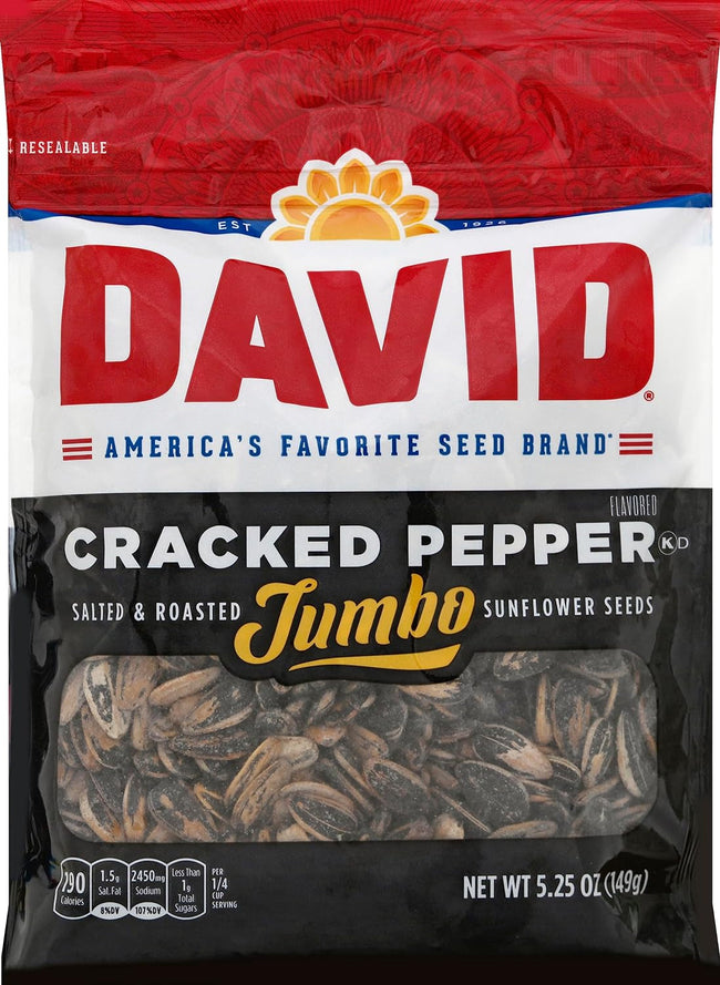 DAVID Roasted and Salted Cracked Pepper Jumbo Sunflower Seeds, 5.25 Oz